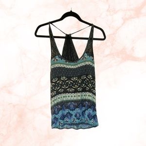 Blue and green floral tank with beads and lace